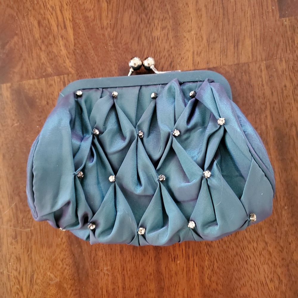 Paris Hilton Fairy Dust Iridescent Blue Rhinestone Pleated Clutch Crossbody Bag